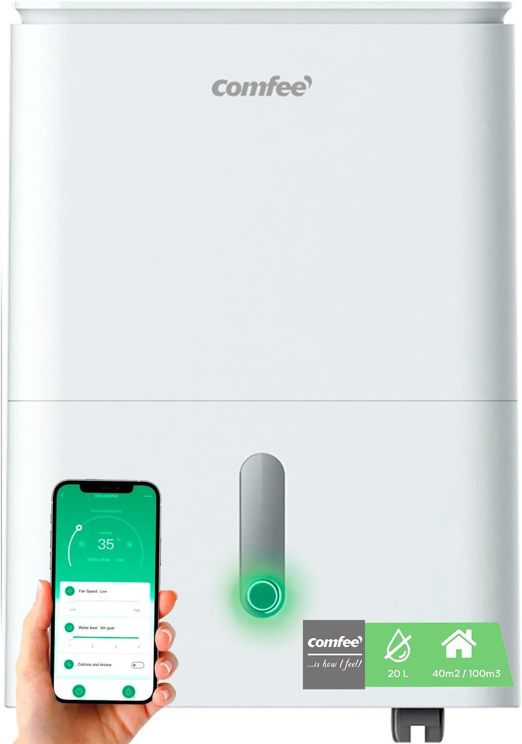 COMFEE Easy Dry 20 Deshumidificador 20L/día 2-en-1 con Purificador e Ionizador, WiFi App, 4 Modos, Depósito 3L, Bajo Consumo, hasta 52 m² (150 m³)-Cottauphut