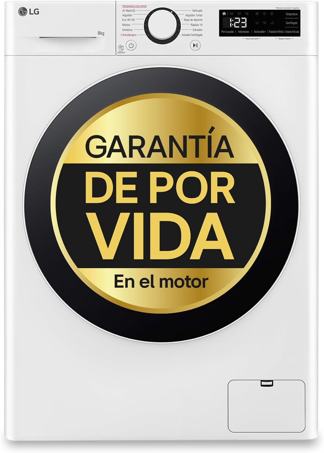 LG Lavadora Inteligente F2WR5S08A0W Serie 500 8 kg, 1200 rpm, AI Direct Drive, Vapor Steam, Fondo Reducido, Clase A, Blanca-Cottauphut