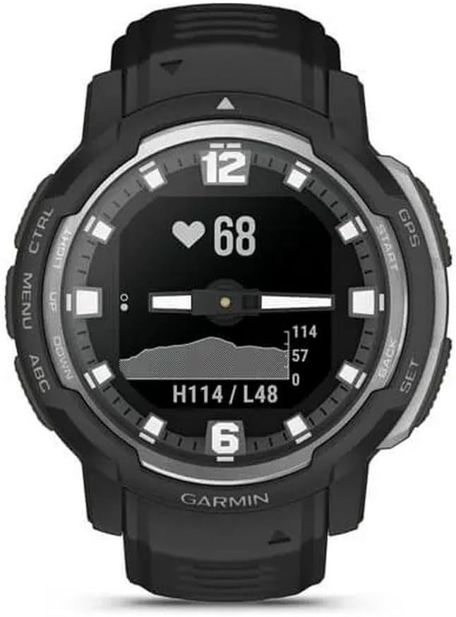 Garmin Instinct Crossover Reloj inteligente con manecillas analógicas luminiscentes, pantalla monocroma, GPS integrado, aplicaciones deportivas preinstaladas y hasta 28 días de autonomía, Negro-Cottauphut