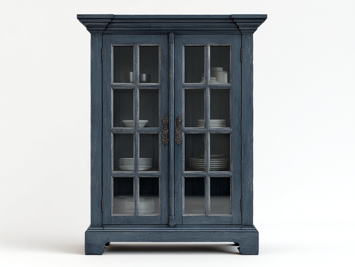 Vitrinas - madera-vidrio - 90x42x170 cm - azul grisáceo - estilo rústico clásico-Cottauphut