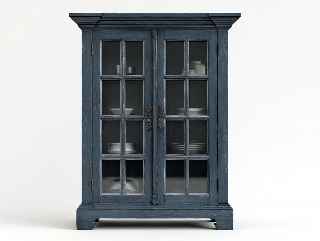 Vitrinas - madera-vidrio - 90x42x170 cm - azul grisáceo - estilo rústico clásico-Cottauphut