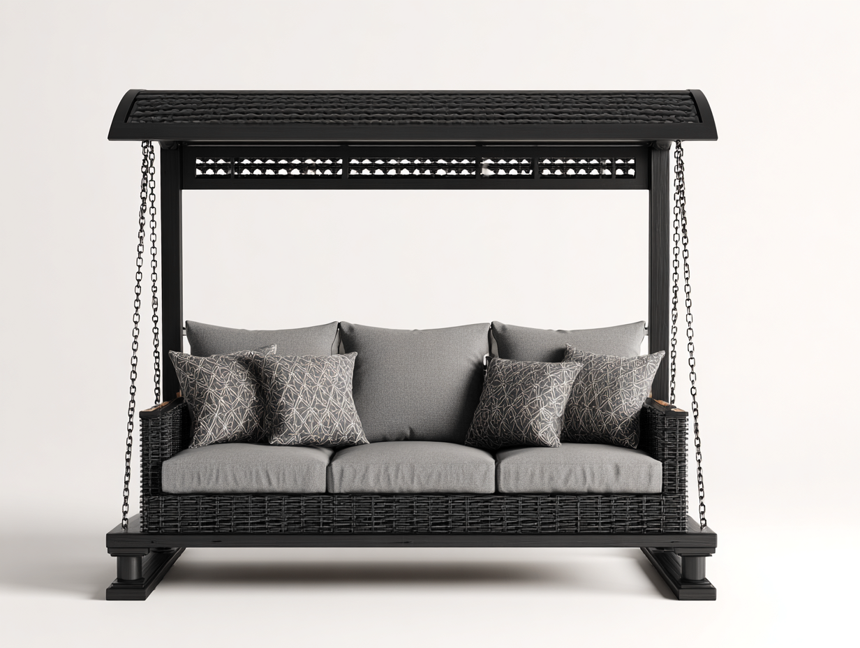 Silla colgante - Metal-Ratán sintético-Tejido - 225x145x188 cm - Gris oscuro/Negro - Estilo contemporáneo-Cottauphut