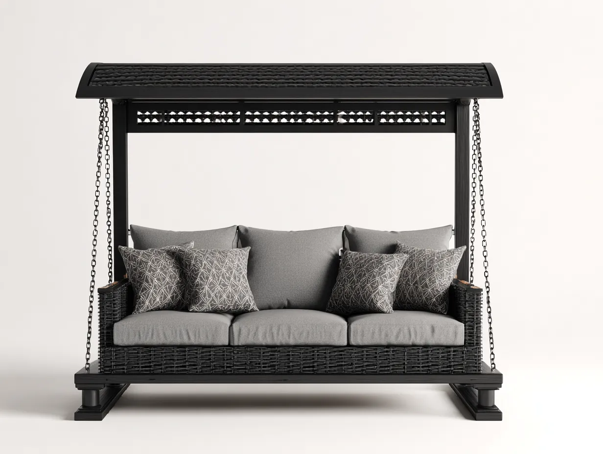 Silla colgante - Metal-Ratán sintético-Tejido - 225x145x188 cm - Gris oscuro/Negro - Estilo contemporáneo-Cottauphut