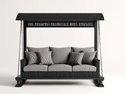 Silla colgante - Metal-Ratán sintético-Tejido - 225x145x188 cm - Gris oscuro/Negro - Estilo contemporáneo-Cottauphut