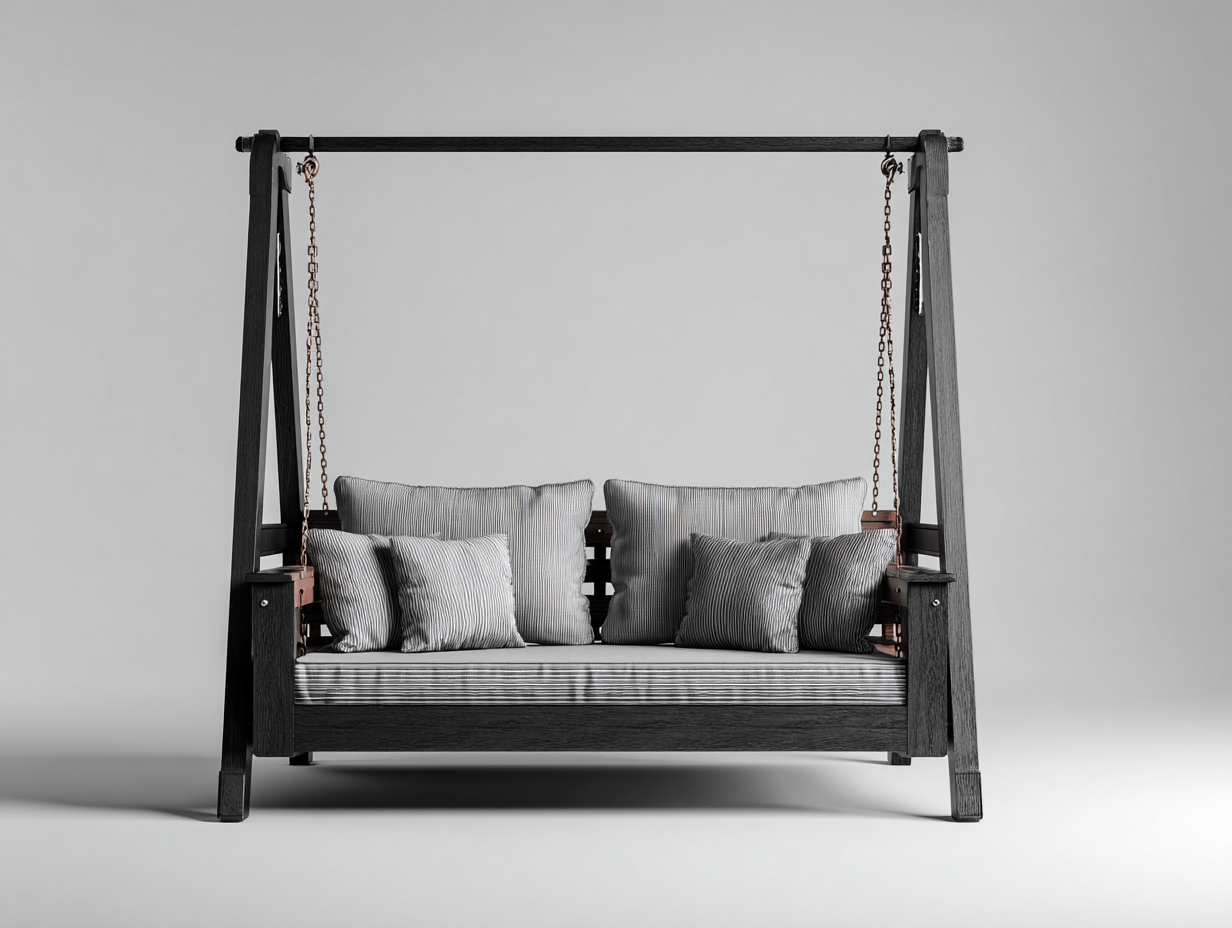 Silla colgante - Madera-Metal-Tejido - 205x120x185 cm - Gris oscuro/Negro - Estilo moderno-Cottauphut