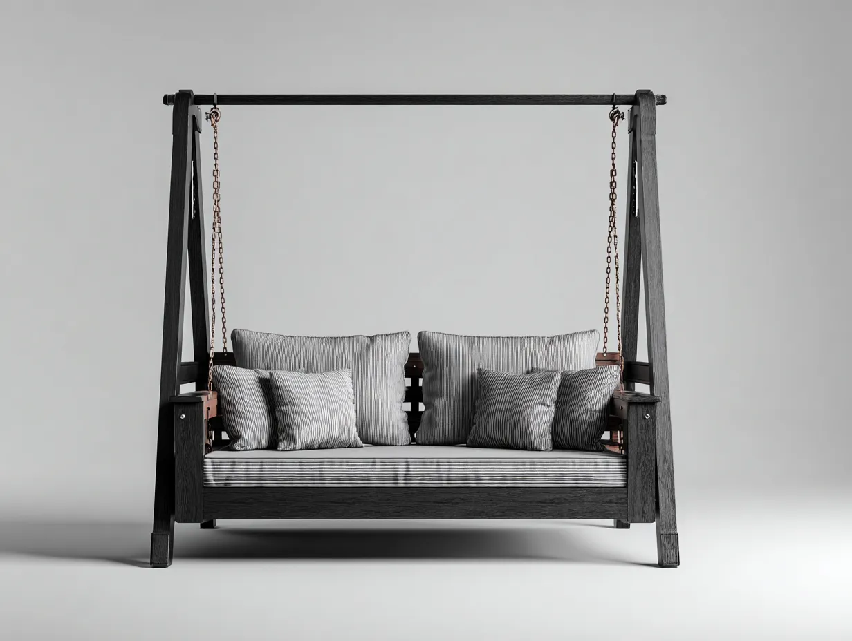 Silla colgante - Madera-Metal-Tejido - 205x120x185 cm - Gris oscuro/Negro - Estilo moderno-Cottauphut
