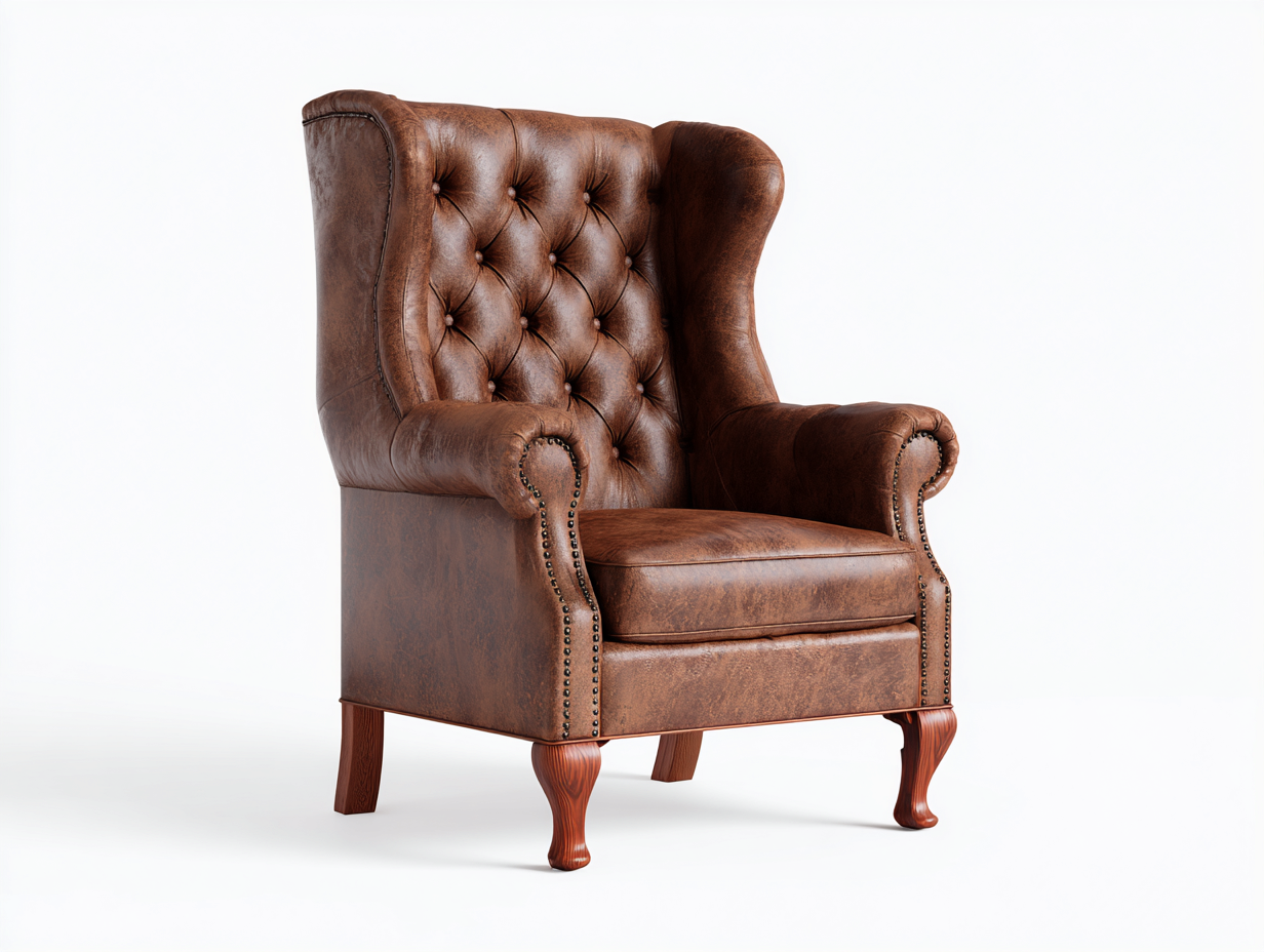 Sillón orejero - cuero sintético-madera - 93x87x109 cm - Marrón - Estilo clásico-Cozygohut