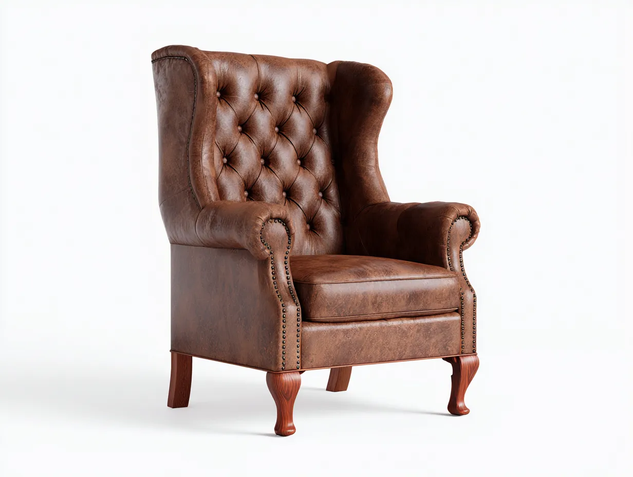 Sillón orejero - cuero sintético-madera - 93x87x109 cm - Marrón - Estilo clásico-Cozygohut