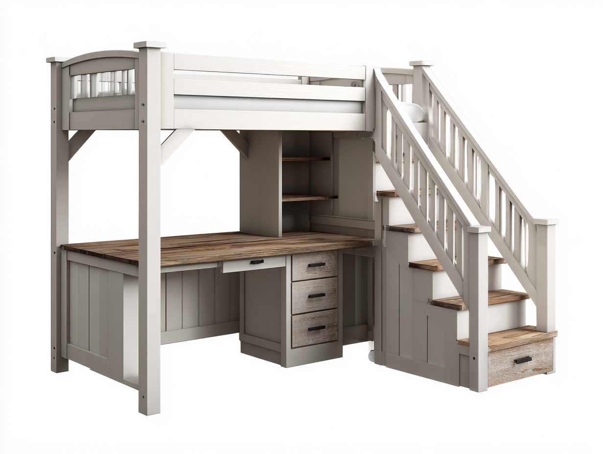 Literas - Madera maciza-MDF - 212x107x182 cm - Blanco/Madera natural - Estilo funcional juvenil-Cozygohut