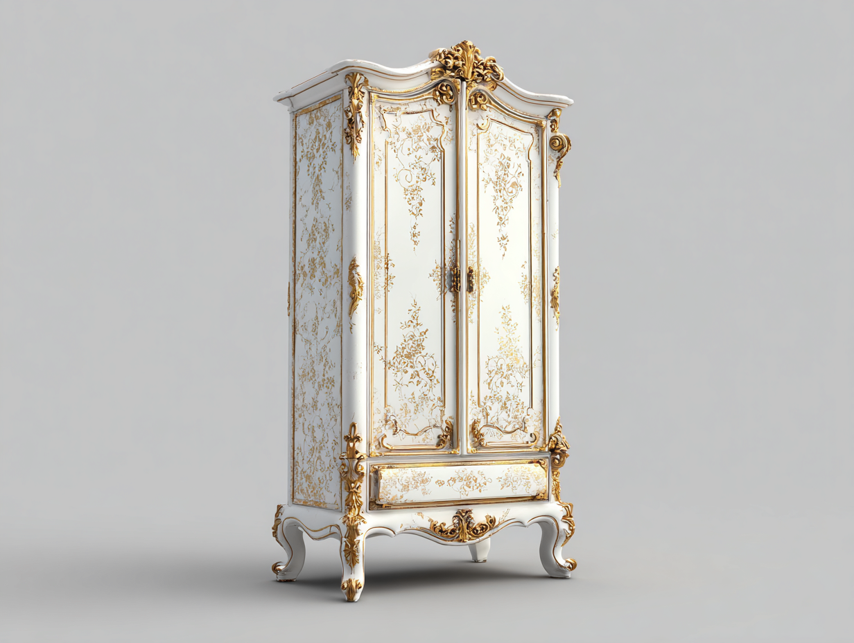 Armarios-madera-110x55x205 cm-Blanco/Dorado-estilo barroco-Cozygohut