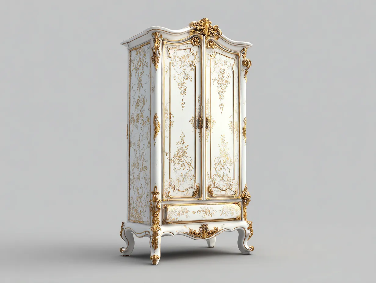 Armarios-madera-110x55x205 cm-Blanco/Dorado-estilo barroco-Cozygohut