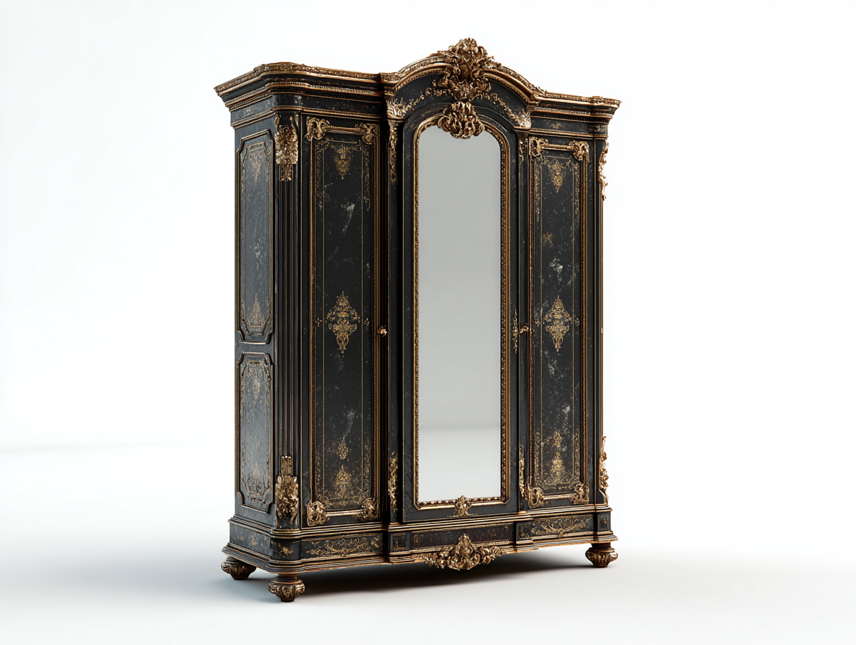 Armarios-madera-160x65x225 cm-Negro/Dorado-estilo barroco-Cozygohut