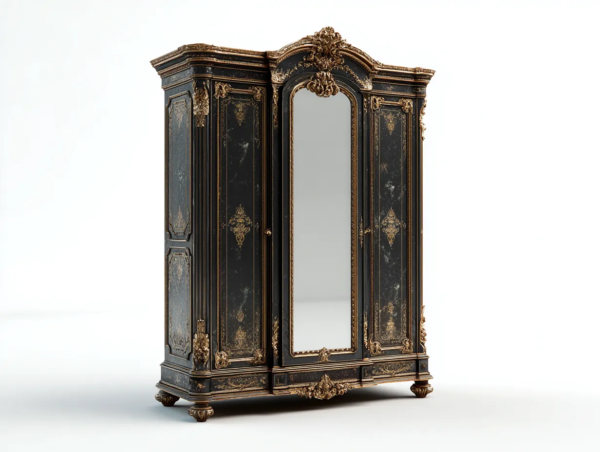 Armarios-madera-160x65x225 cm-Negro/Dorado-estilo barroco-Cozygohut