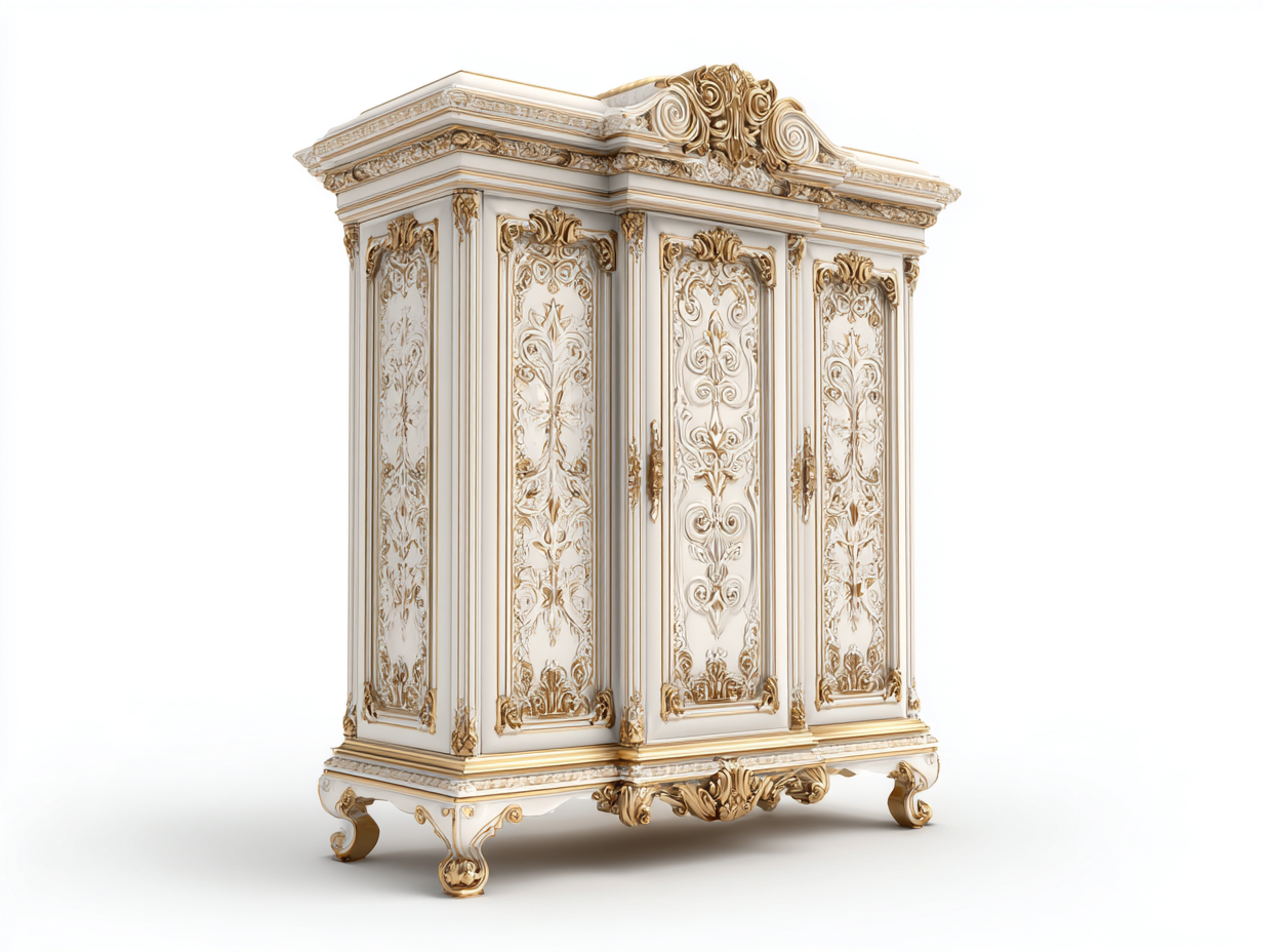 Armarios-madera-150x63x220 cm-Blanco/Dorado-estilo barroco-Cozygohut