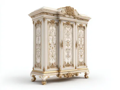 Armarios-madera-150x63x220 cm-Blanco/Dorado-estilo barroco-Cozygohut