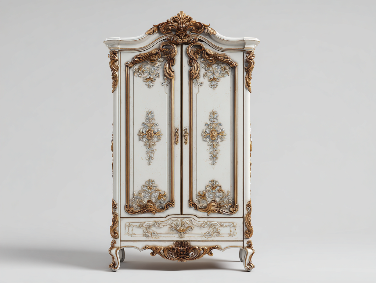 Armarios-madera-125x58x218 cm-Blanco/Dorado-estilo barroco-Cozygohut