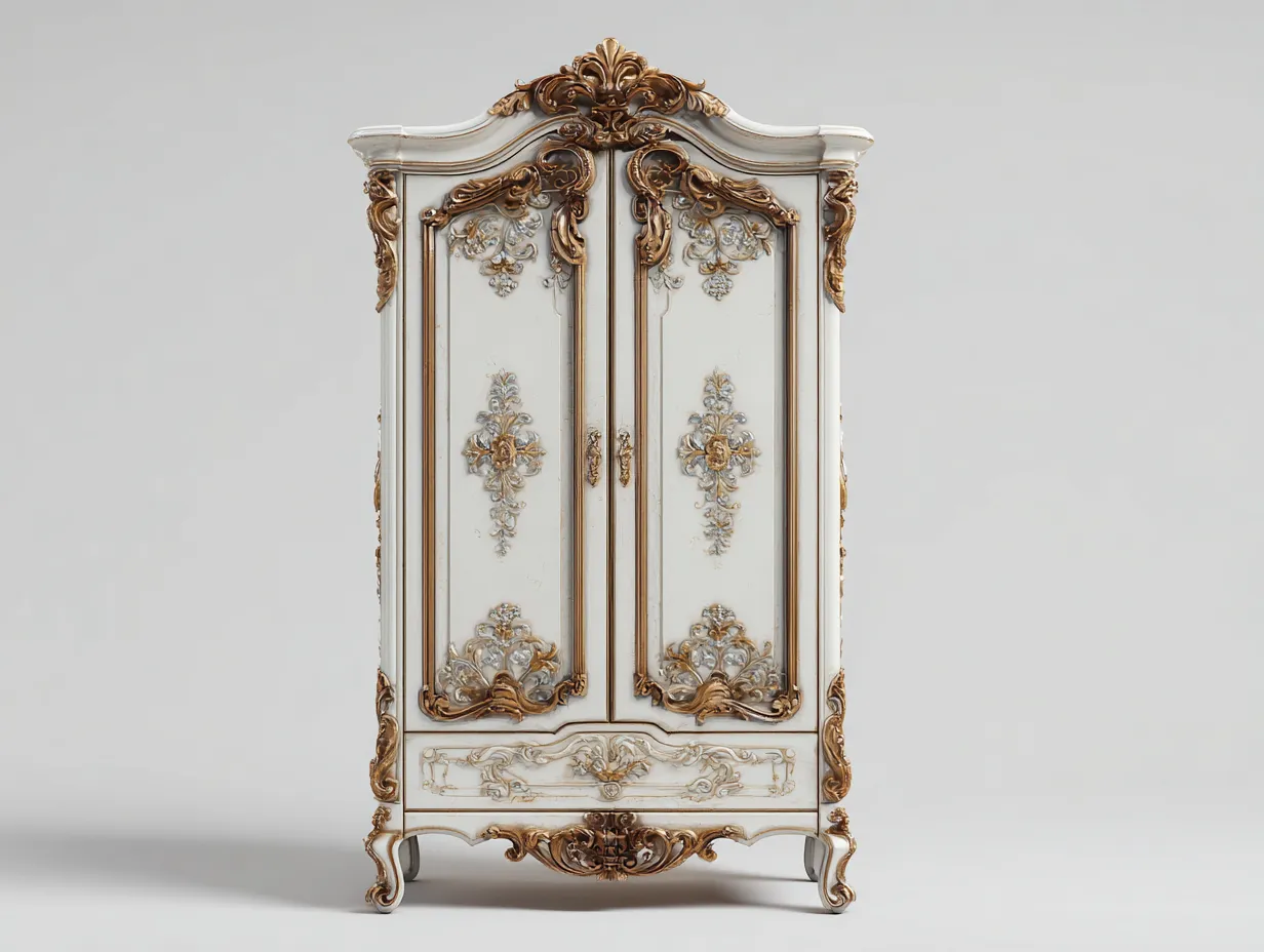 Armarios-madera-125x58x218 cm-Blanco/Dorado-estilo barroco-Cozygohut