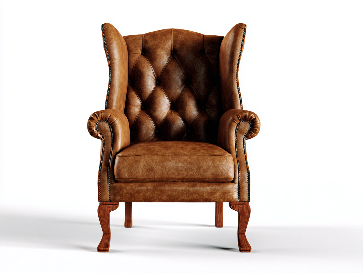 Sillón orejero - cuero sintético-madera - 95x90x111 cm - Marrón - Estilo clásico-Cozygohut