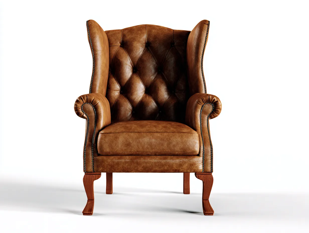 Sillón orejero - cuero sintético-madera - 95x90x111 cm - Marrón - Estilo clásico-Cozygohut