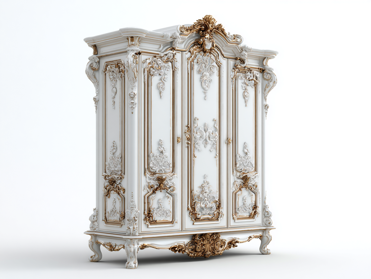 Armarios-madera-165x65x225 cm-Blanco/Dorado-estilo barroco-Cozygohut