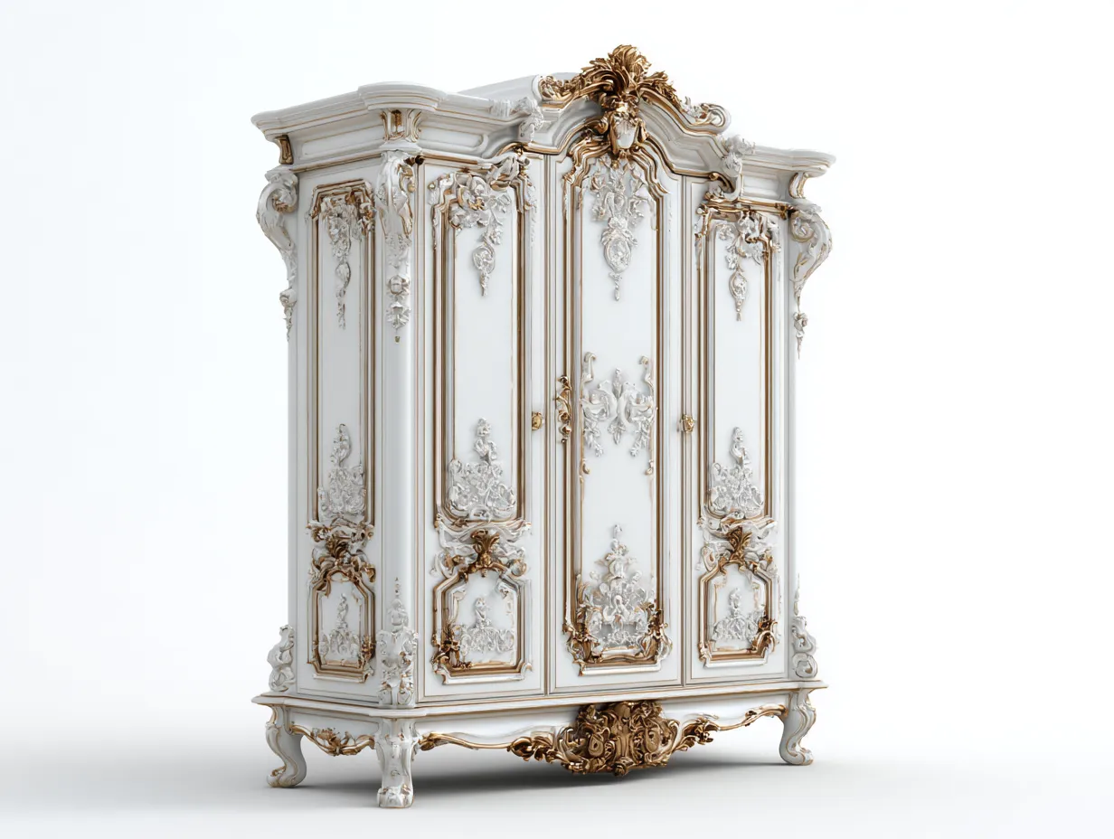 Armarios-madera-165x65x225 cm-Blanco/Dorado-estilo barroco-Cozygohut