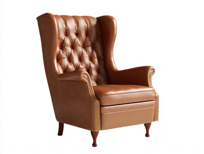 Sillón orejero - cuero sintético-madera - 98x93x114 cm - Marrón claro - Estilo clásico-Cozygohut