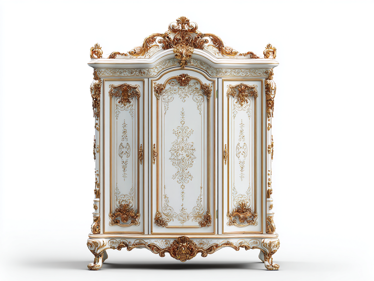 Armarios-madera-180x60x210 cm-Blanco/Dorado-estilo barroco-Cozygohut