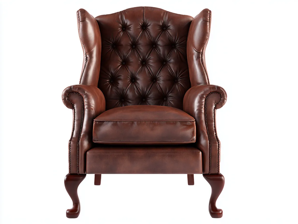 Sillón orejero - cuero sintético-madera - 97x92x112 cm - Marrón oscuro - Estilo clásico-Cozygohut