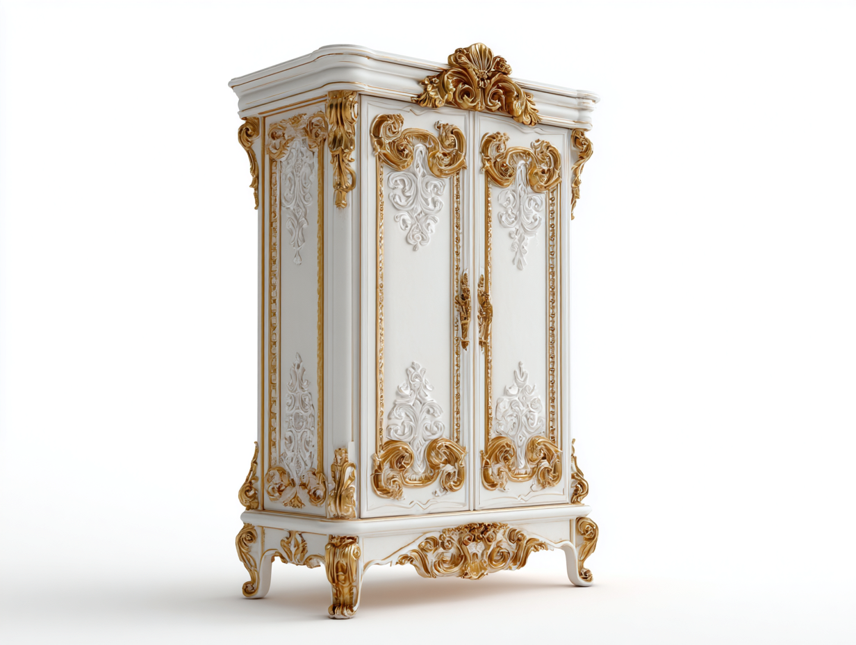 Armarios-madera-120x58x215 cm-Blanco/Dorado-estilo barroco-Cozygohut