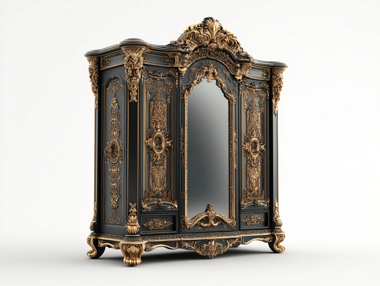 Armarios-madera-180x70x235 cm-Negro/Dorado-estilo barroco-Cozygohut