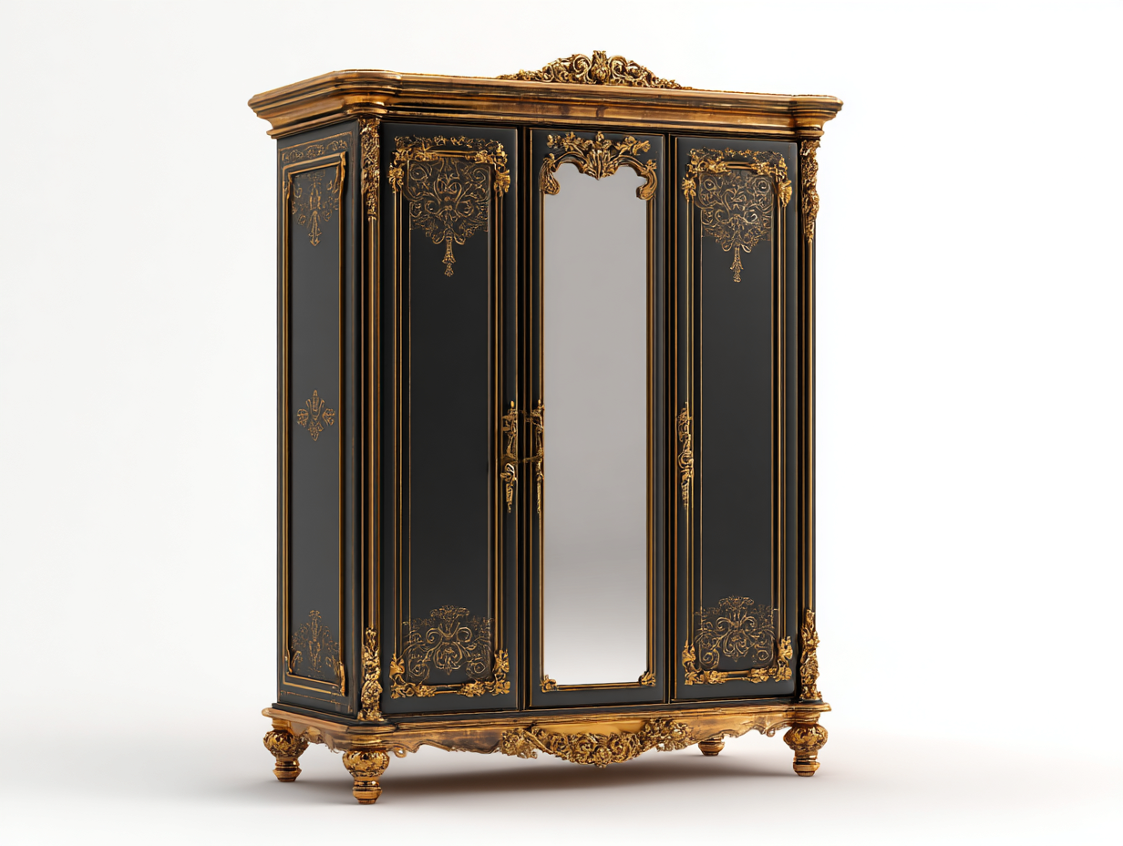 Armarios-madera-170x68x230 cm-Negro/Dorado-estilo barroco-Cozygohut