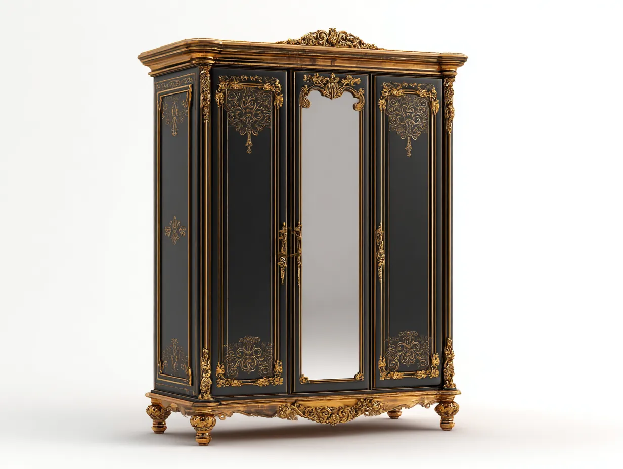 Armarios-madera-170x68x230 cm-Negro/Dorado-estilo barroco-Cozygohut