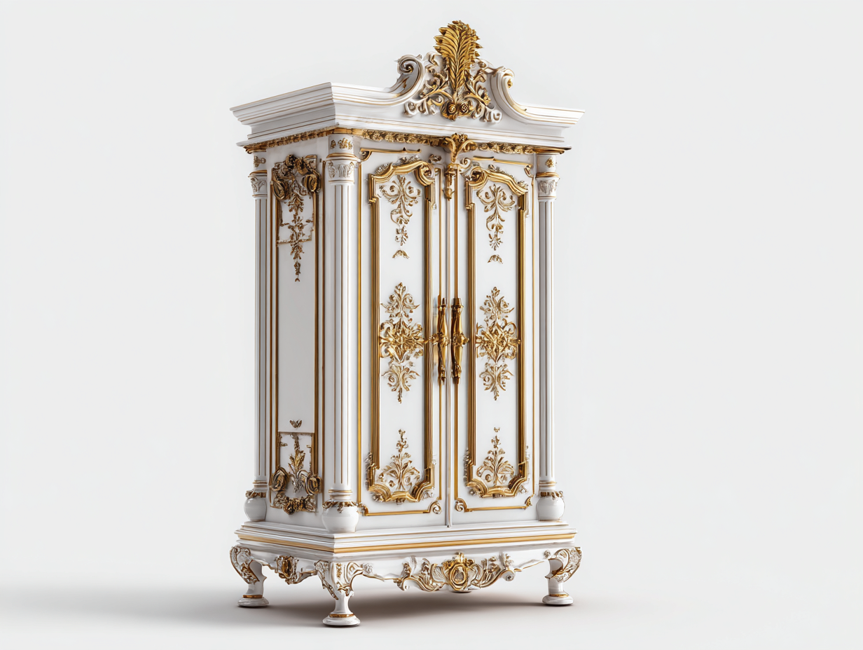 Armarios-madera-135x60x220 cm-Blanco/Dorado-estilo barroco-Cozygohut