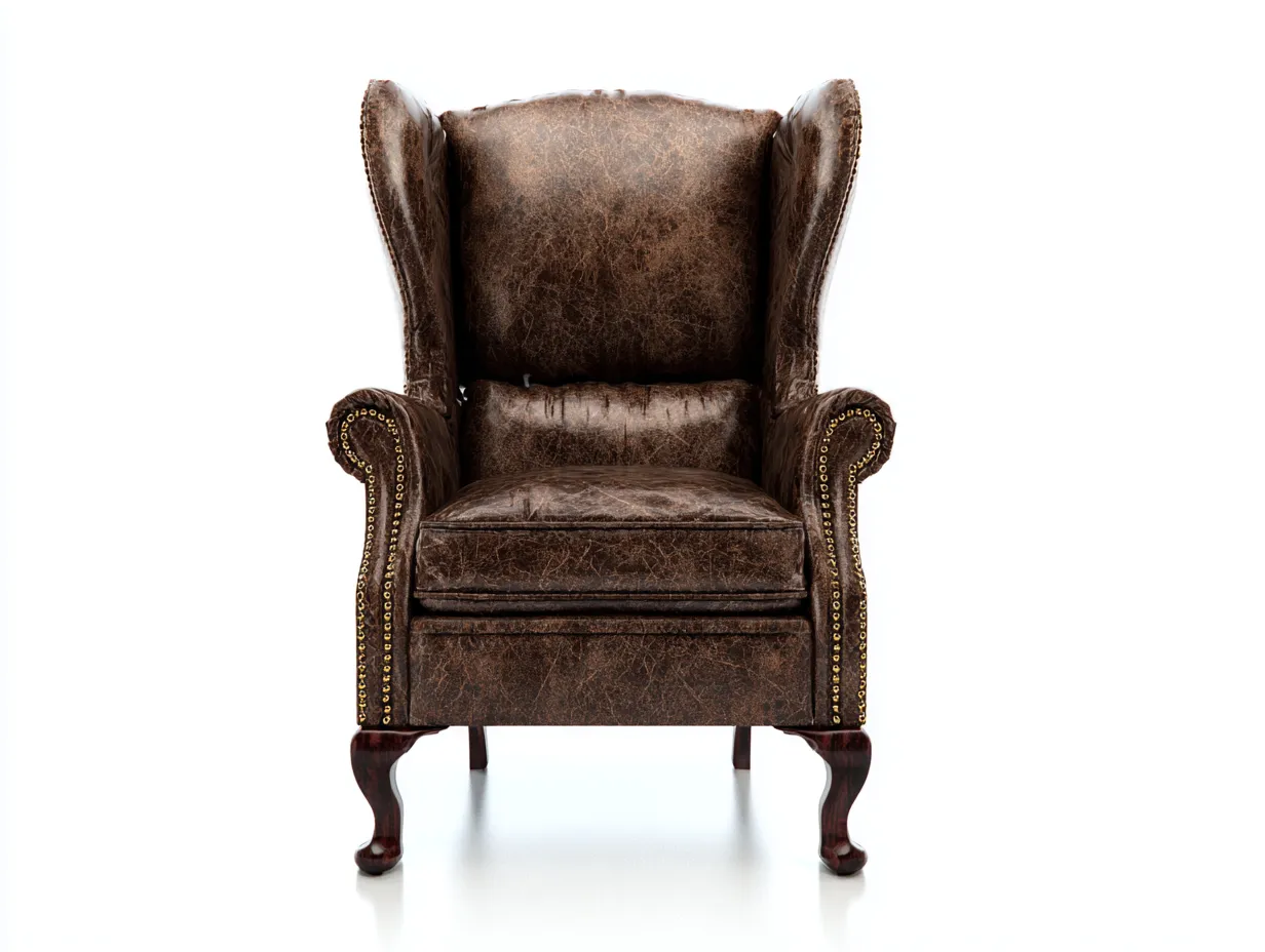 Sillón orejero - cuero sintético-madera - 99x94x115 cm - Marrón envejecido - Estilo vintage-Cozygohut