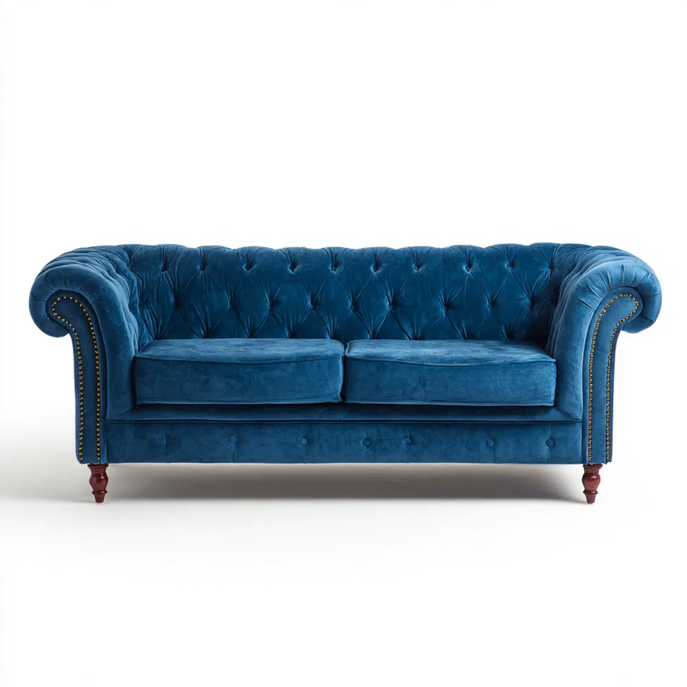 Canapé 2 places Velours 180x80x75 cm – Bleu – Style Classique