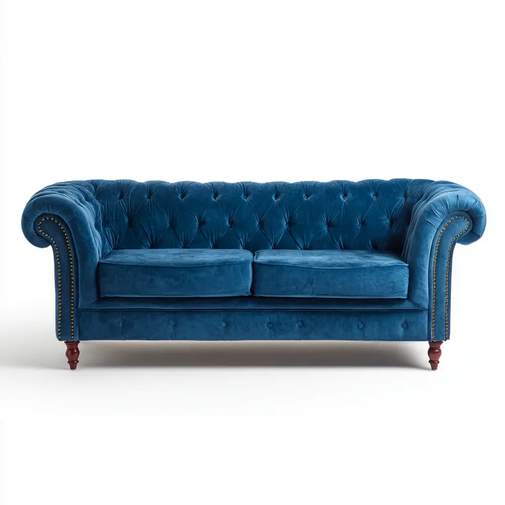 Canapé 2 places Velours 180x80x75 cm – Bleu – Style Classique