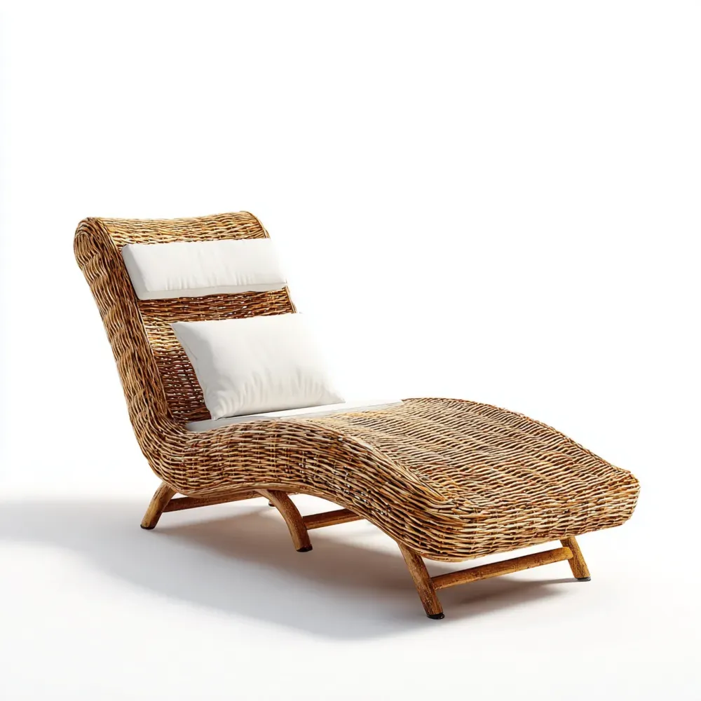 Chaise longue de jardin en rotin 180x65x85 cm – Brun/Blanc – Design ergonomique