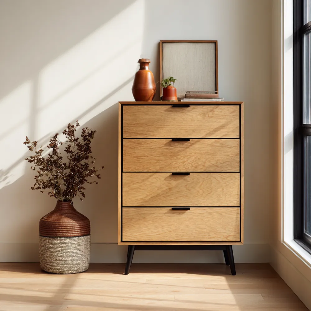 Commode en bois de chêne 4 tiroirs 80x40x100 cm – Design moderne