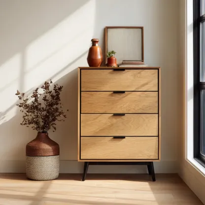 Commode en bois de chêne 4 tiroirs 80x40x100 cm – Design moderne