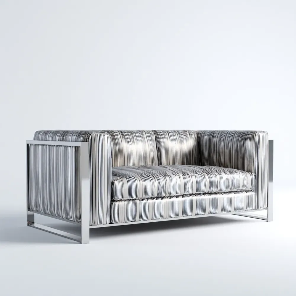 Canapé 2 places - Métal et tissu en rayures - 150x80x70 cm - Design contemporain