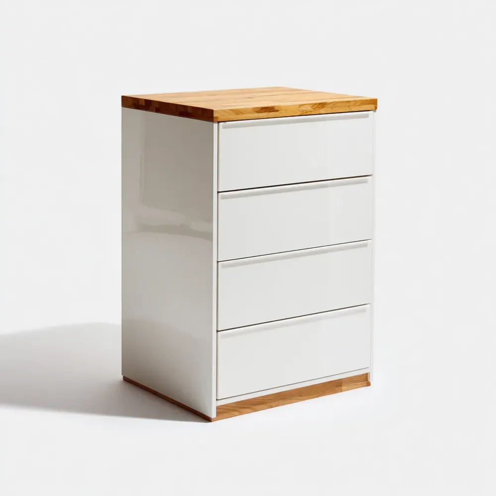 Commode en Bois 4 Tiroirs 60x40x90 cm Blanc/Bois Naturel - Design Moderne