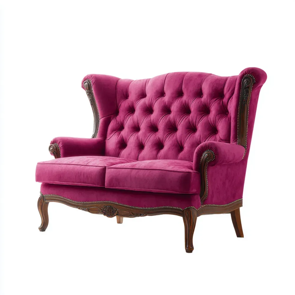 Canapé 2 places Velours 150x90x100 cm – Rose – Style Classique