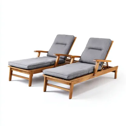 Transat de jardin en bois de teck avec coussins amovibles 200x60x35 cm – Gris