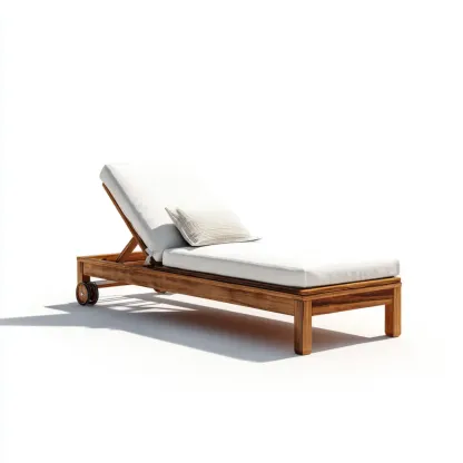 Chaise longue de jardin en bois 200x70x35 cm avec coussin Blanc – Design moderne