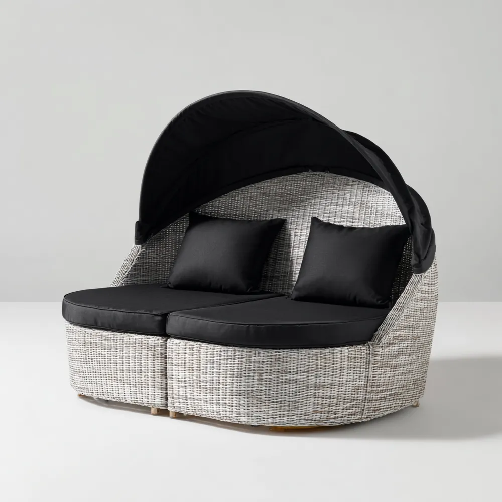 Lettino prendisole in rattan sintetico con tetto retrattile - 180x90x75 cm - Grigio/Antracite