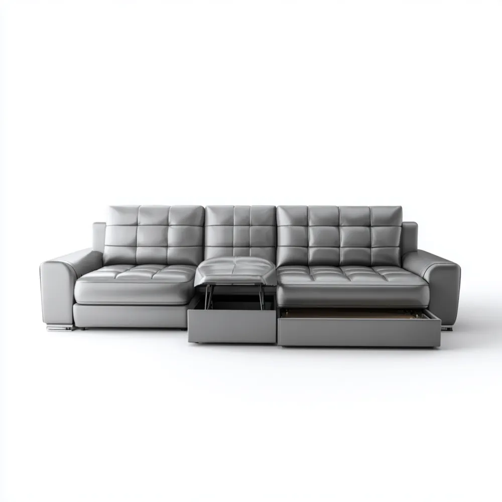 Divano angolare in pelle 250x90x85 cm - Grigio - Design moderno con contenitore