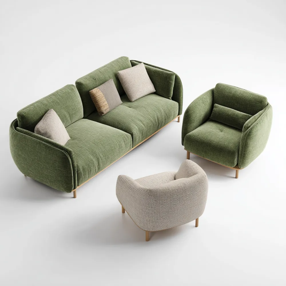 Set di divani Tessuto 210x90x80 cm – Verde/Beige – Stile Contemporaneo