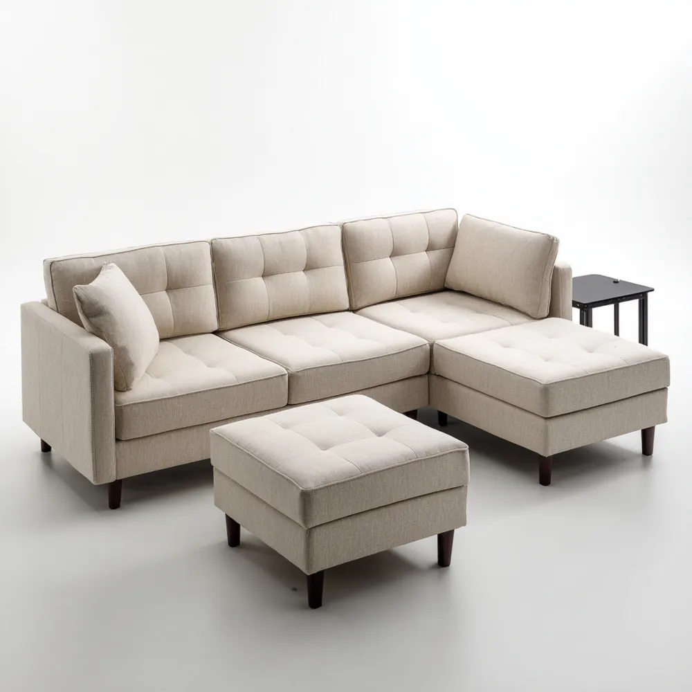 Set di divani in tessuto 230x150 cm - Beige - Design moderno