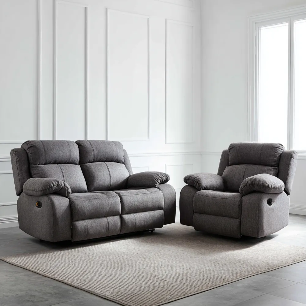 Set divani relax tessuto 2 pezzi 150x90x100 cm, 95x90x100 cm – Grigio – Design moderno