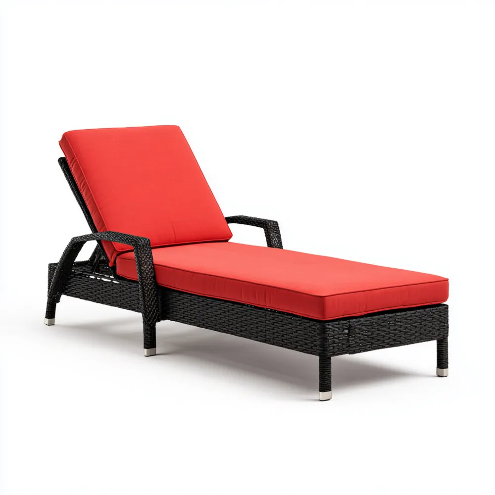 Lettino prendisole in rattan sintetico con cuscini 200x65x40 cm - Rosso